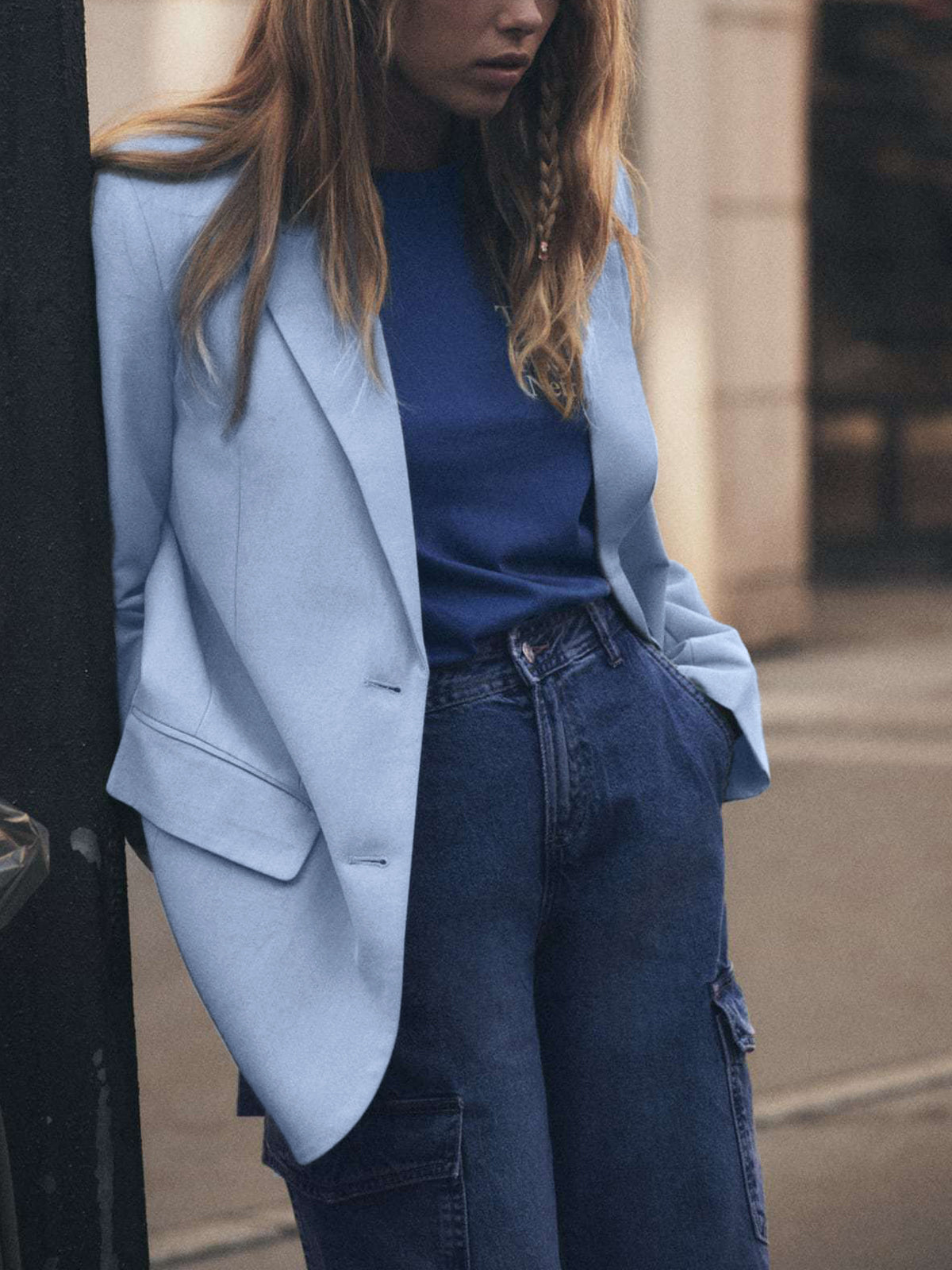 Sky Blue Single Breasted Blazer