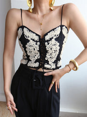 Embroidered Floral Tied Corset Top