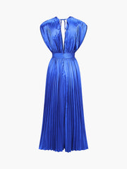 Reminiscence Satin Zippered Pleat Midi Dress