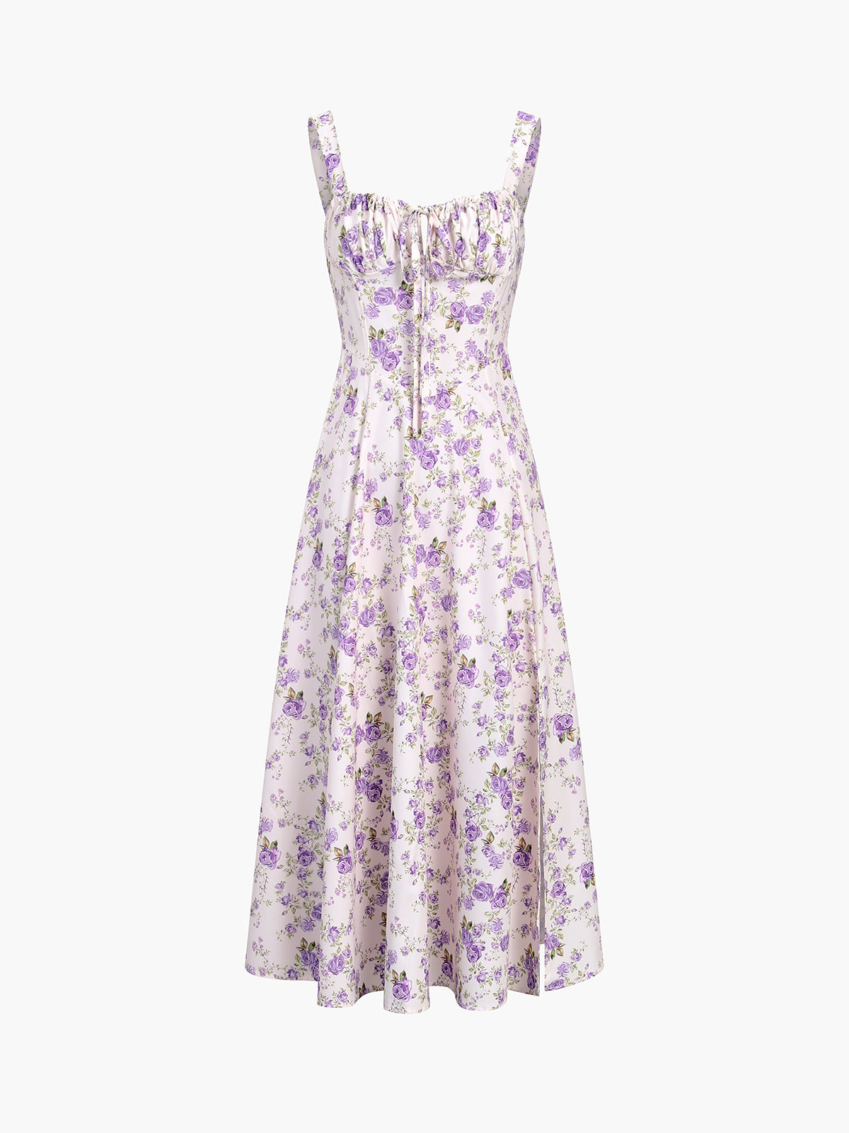 Violet Roses Floral Zippered Slit Milkmaid Midi Dress