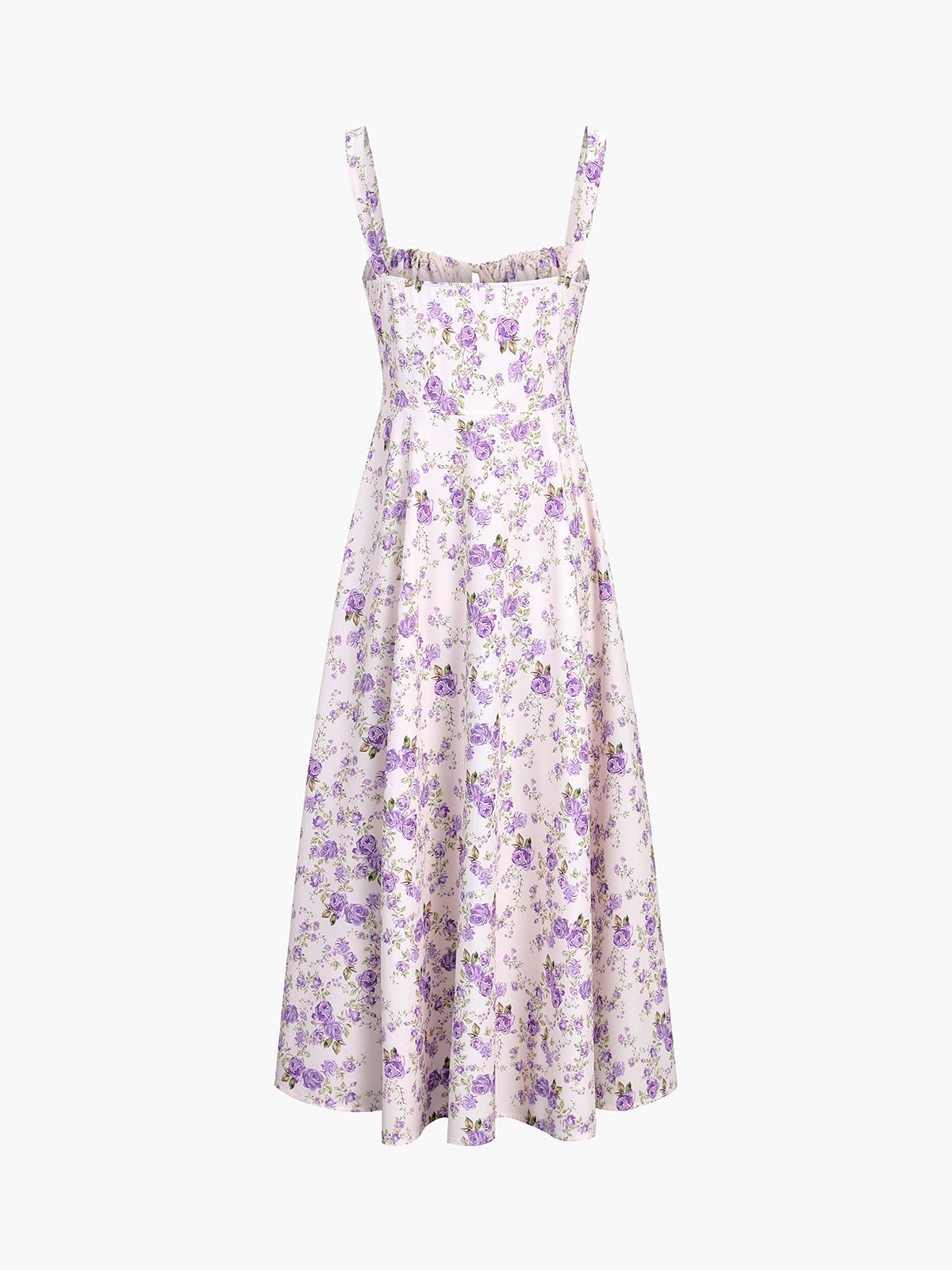 Violet Roses Floral Zippered Slit Milkmaid Midi Dress