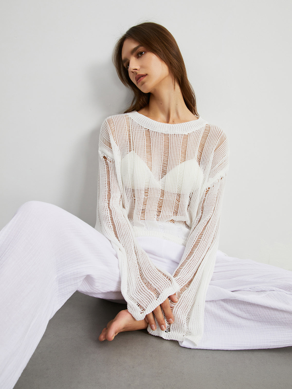 Ladder Knit Cover Up Top