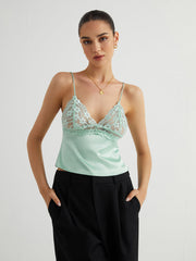 Floral Lace Satin Crop Top