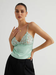 Floral Lace Satin Crop Top