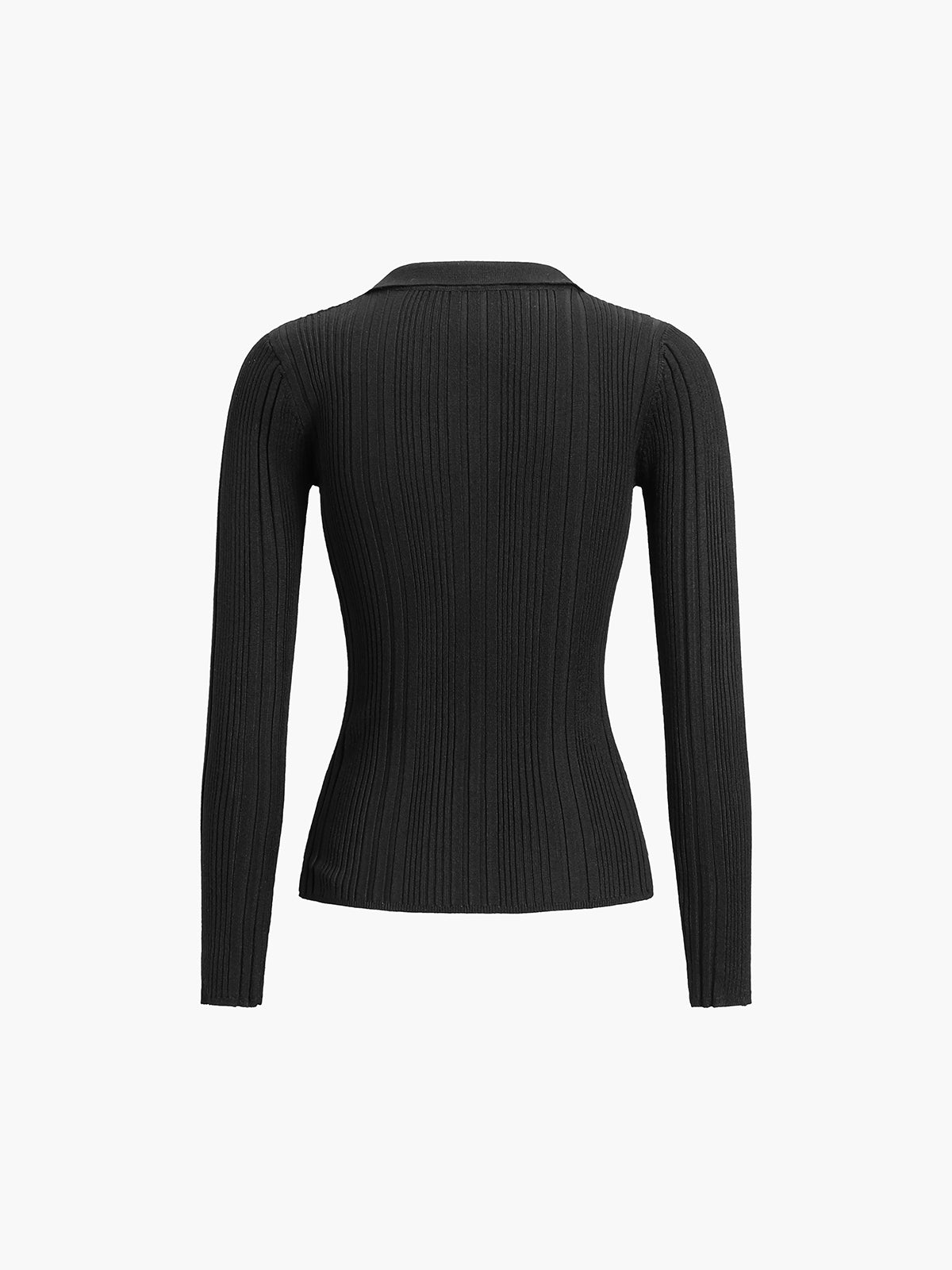 Rib Collared Long Sleeve Top