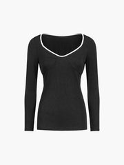 Contrast Trim Rib Long Sleeve Top