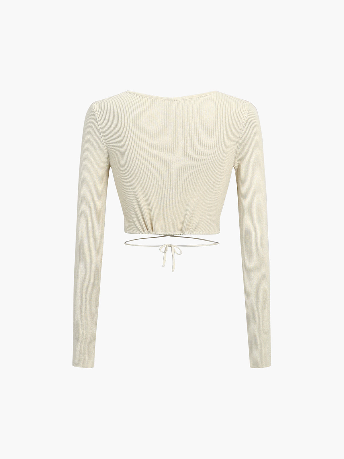 Tie Waist Rib Knit Long Sleeve Top