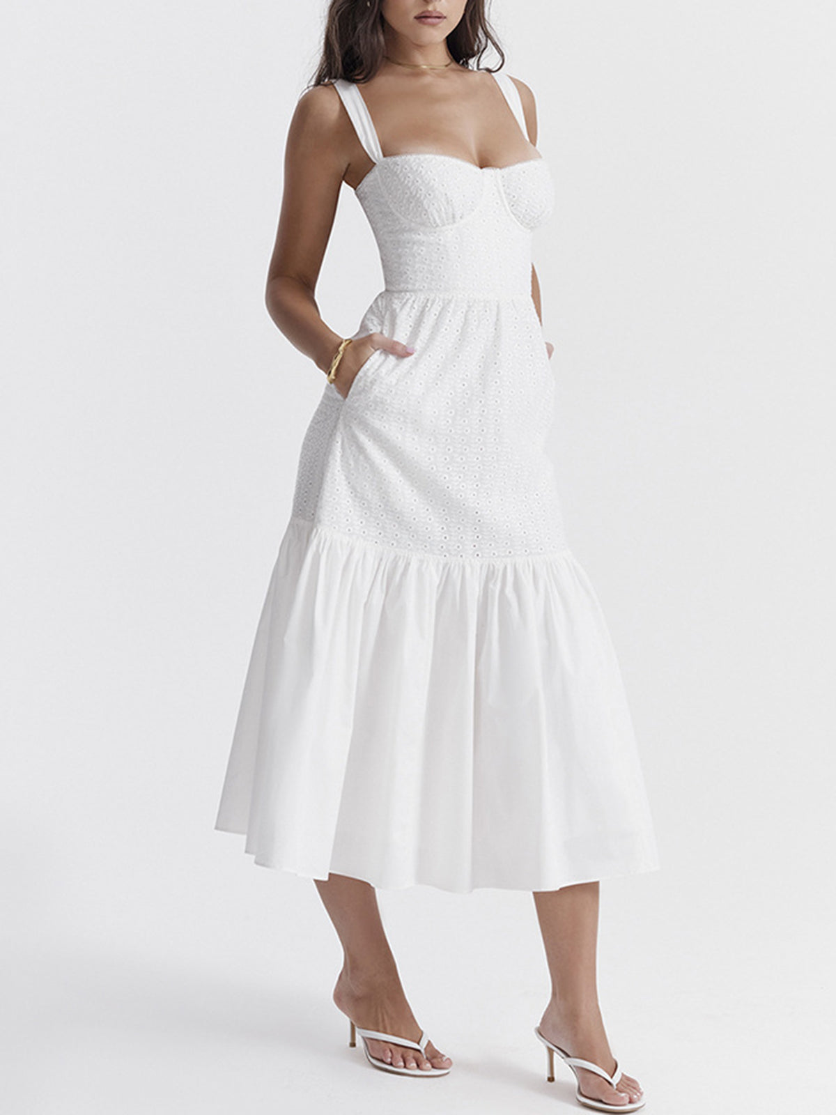 Coastal Cowgirl Eyelet Zippered Midi Dress