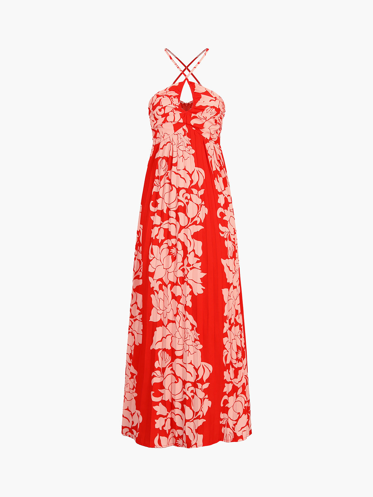 Peony Floral Pleat Zippered Maxi Dress