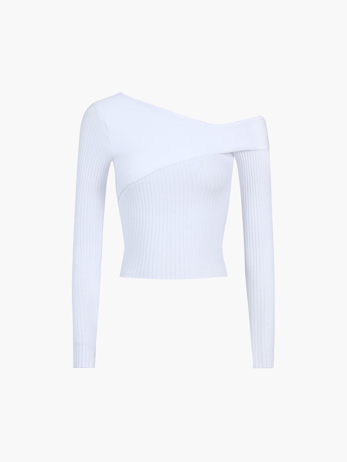 Asymmetric Off Shoulder Rib Long Sleeve Top