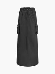 Cargo Drawstring Pockets Maxi Skirt