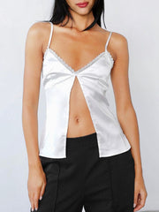 Lace Trim Satin Fly Away Top