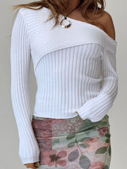 Asymmetric Off Shoulder Rib Long Sleeve Top