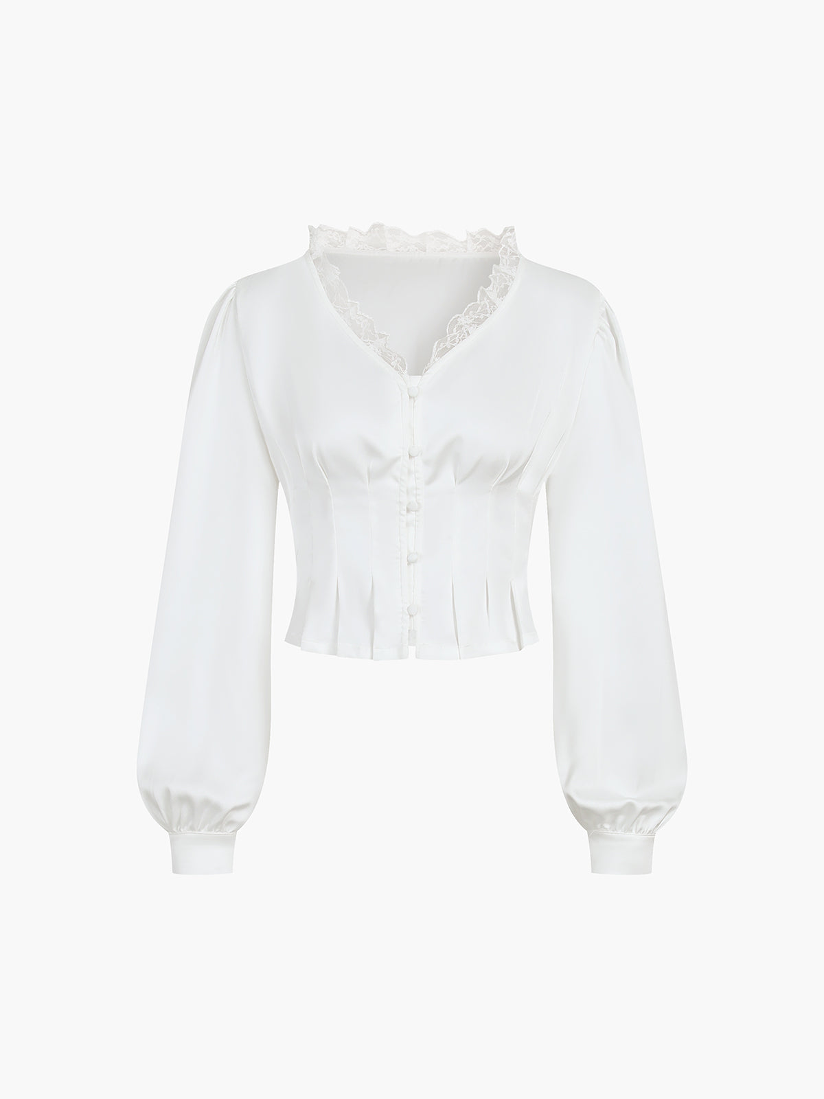 Lace Trim Puff Sleeve Corset Crop Blouse