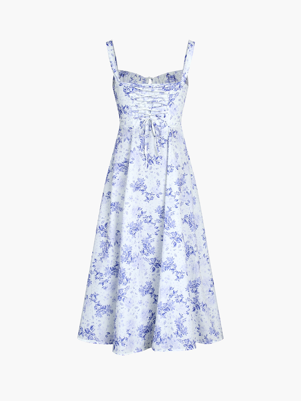 Cottagecore Floral Bustier Tie Back Midi Dress