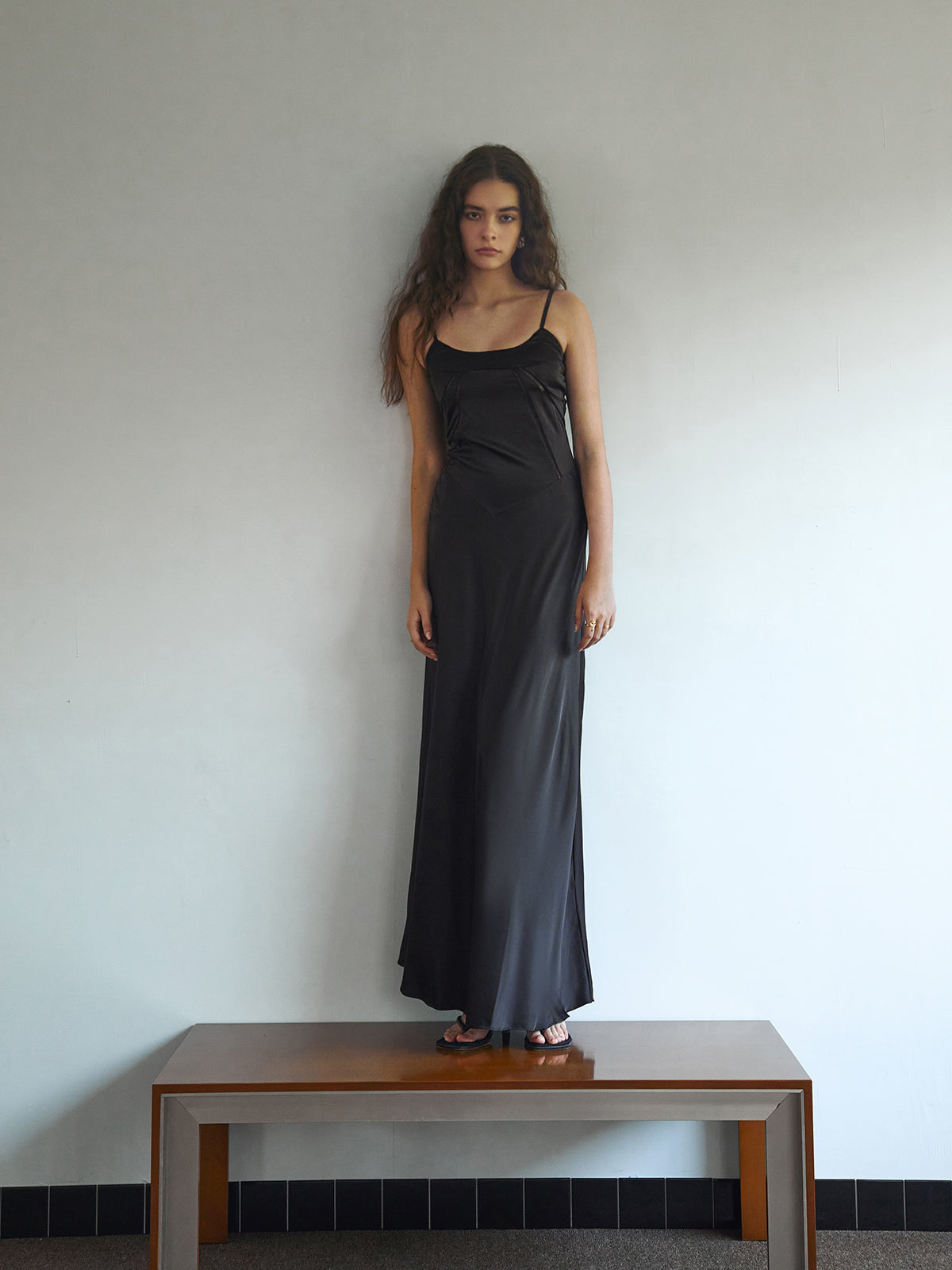 Tie Back Satin Slip Long Dress