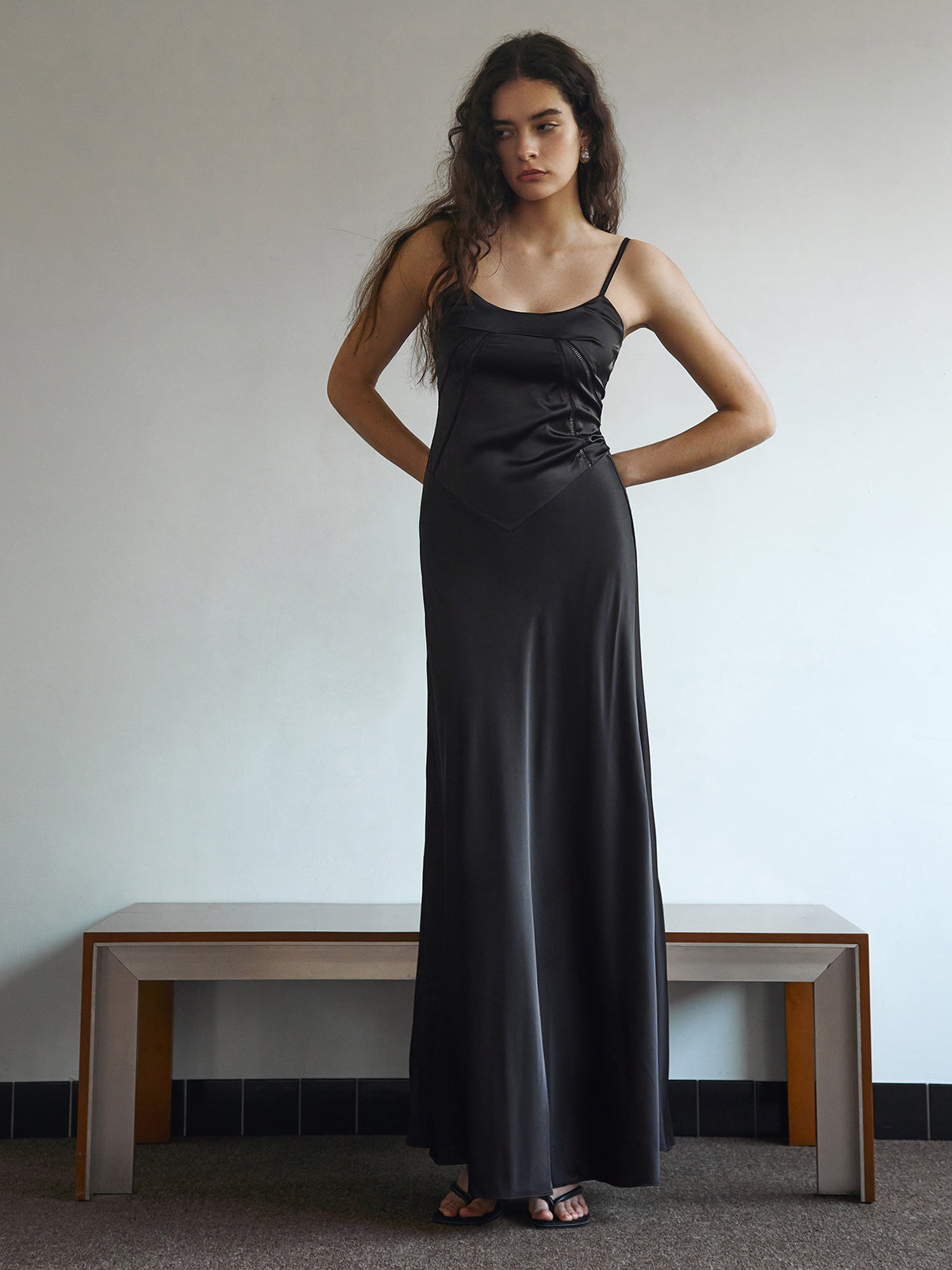 Tie Back Satin Slip Long Dress