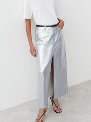 Metallic Faux Leather Maxi Skirt