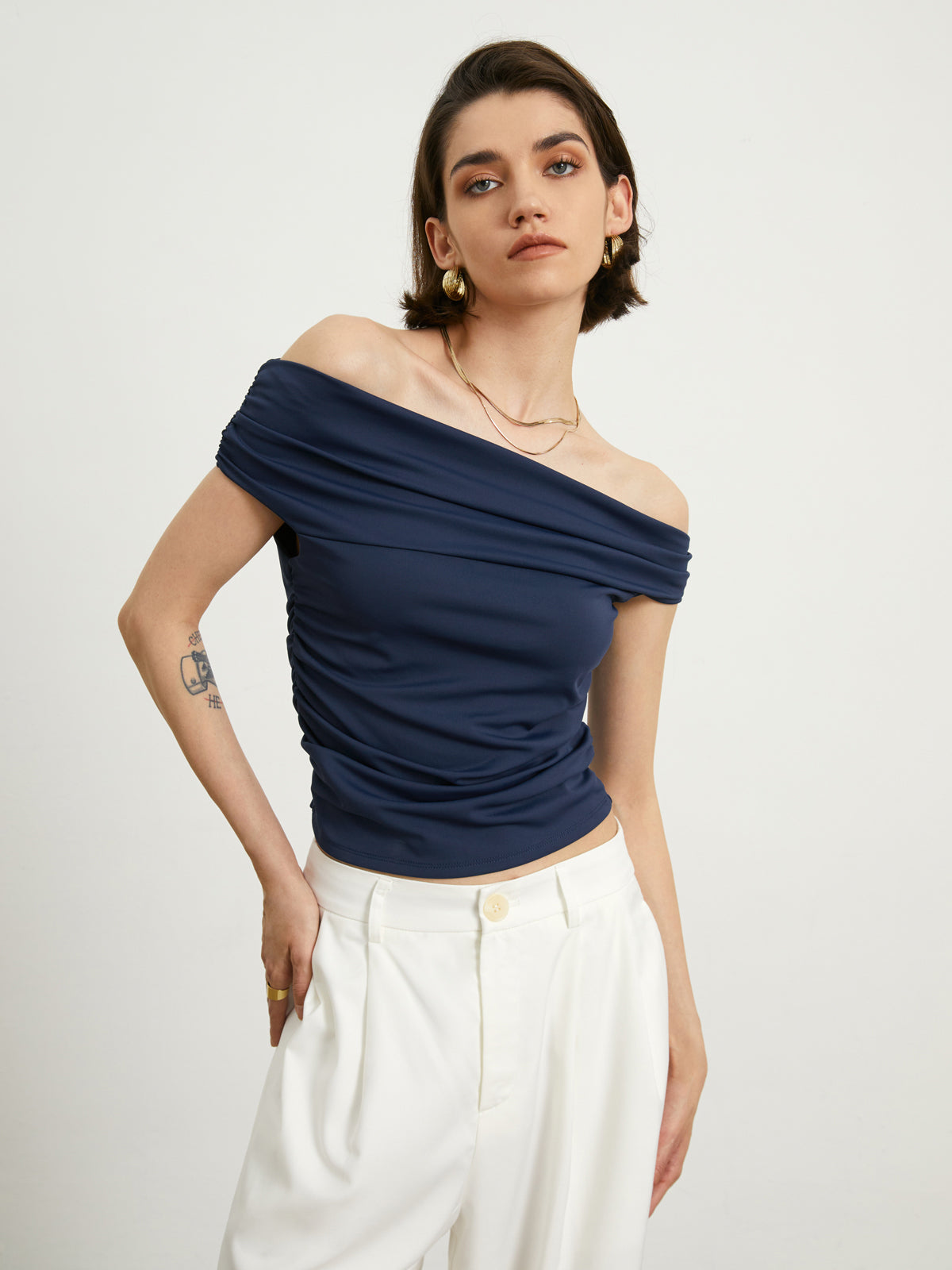 Off Shoulder Ruched Tank Top