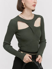 Twist Cutout Rib Long Sleeve Knit Top