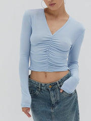 Ruched Long Sleeve Crop Top