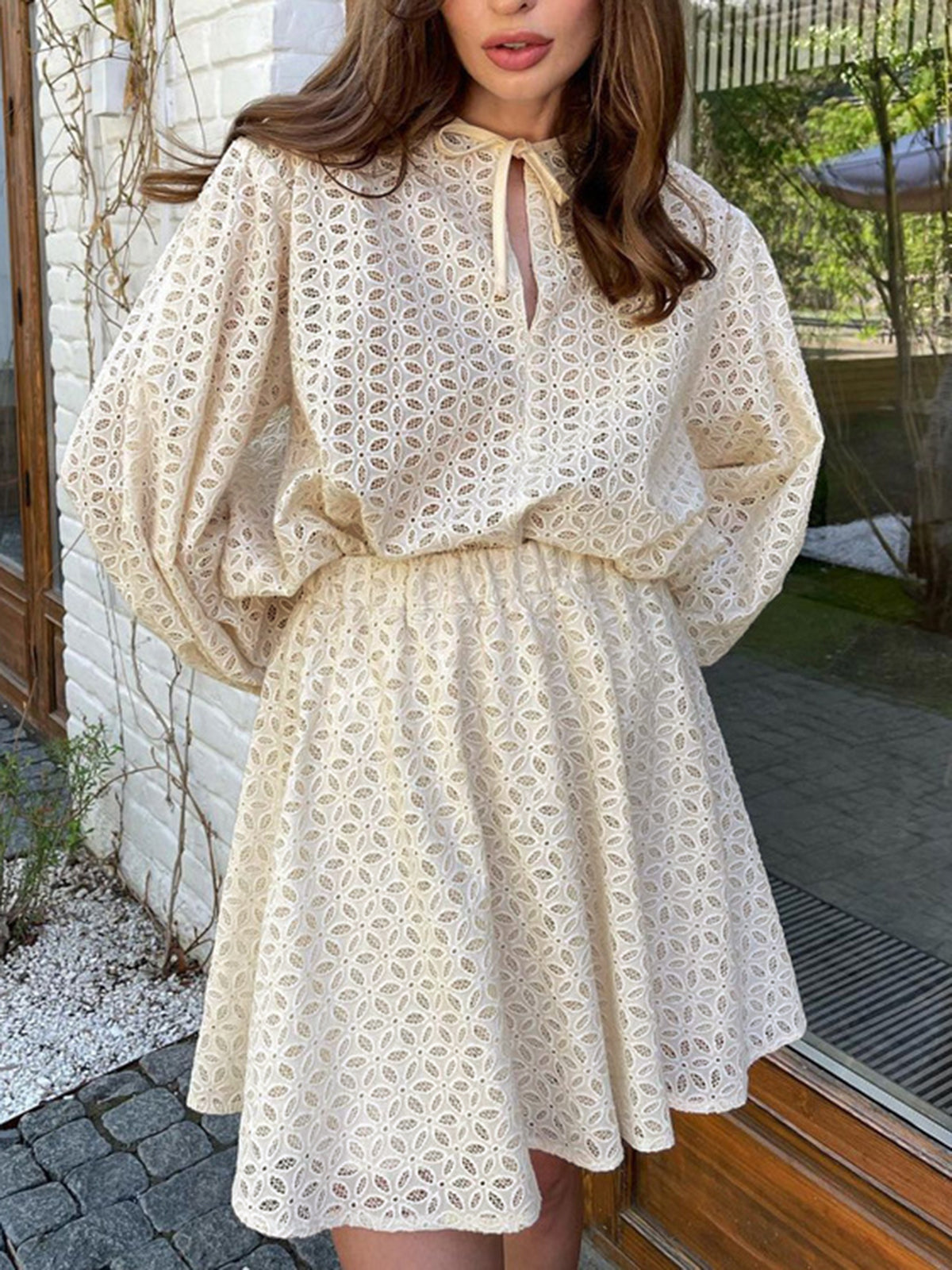 Floral Eyelet Long Sleeve Two Piece Skirt Set