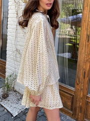 Floral Eyelet Long Sleeve Two Piece Skirt Set