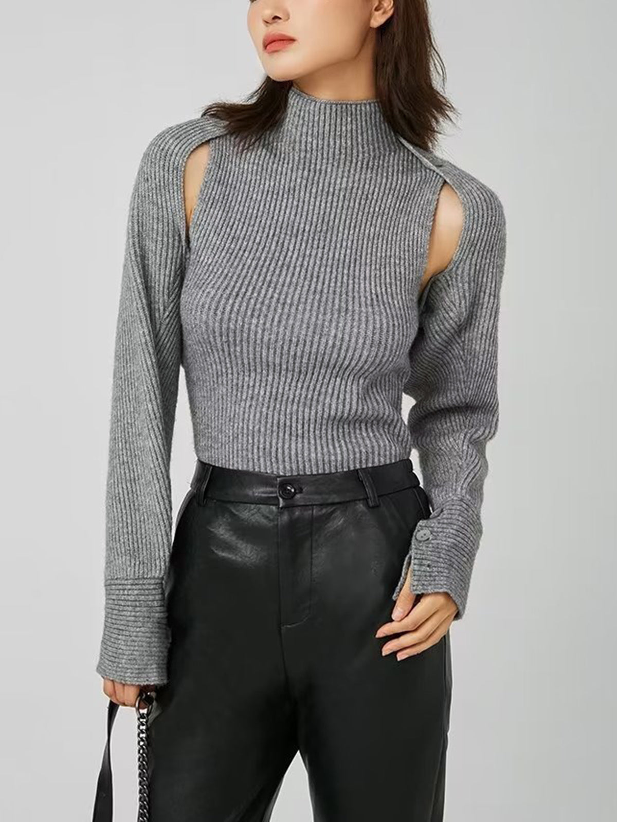 Rib Bolero Two Piece Sweater Set