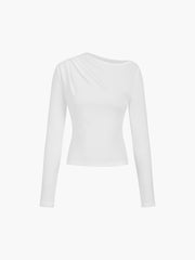 Asymmetric Neckline Ruched Long Sleeve Top