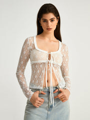 Floral Lace Cover Up Fly Away Long Sleeve Top
