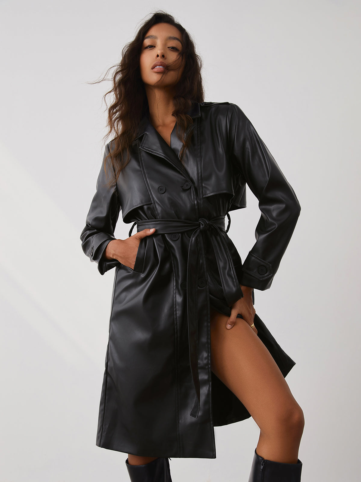 City Faux Leather Trench Coat
