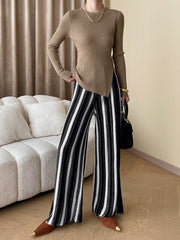 Stripe Knit Wide Leg Pants