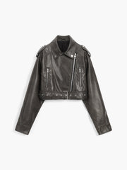 Faux Leather Belted Crop Bomber Jacket
