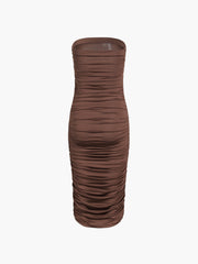 Cocoa Beans Ruched Tube Midi Dress