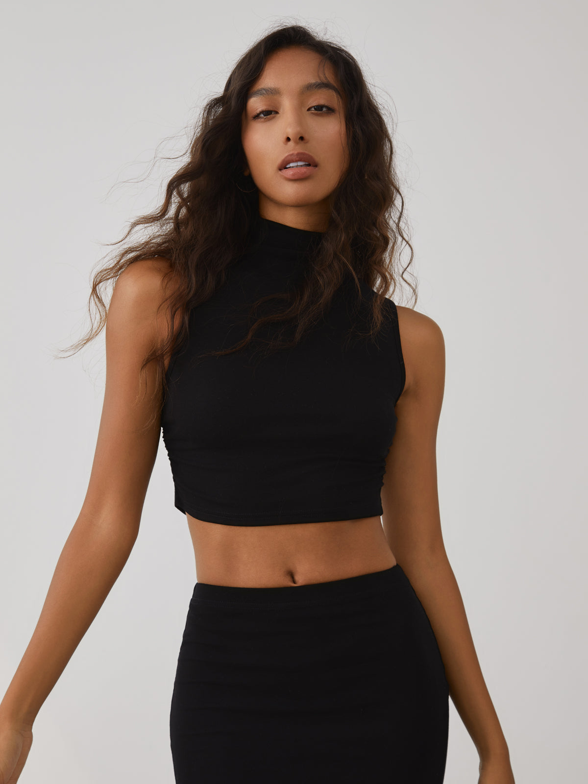 In A Daze Mock Neck Two Piece Skirt Set