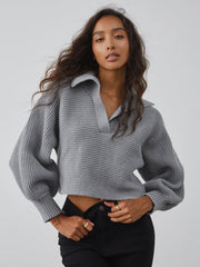 Clearly Into You Collared Crop Sweater