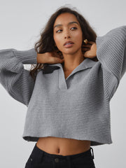 Clearly Into You Collared Crop Sweater