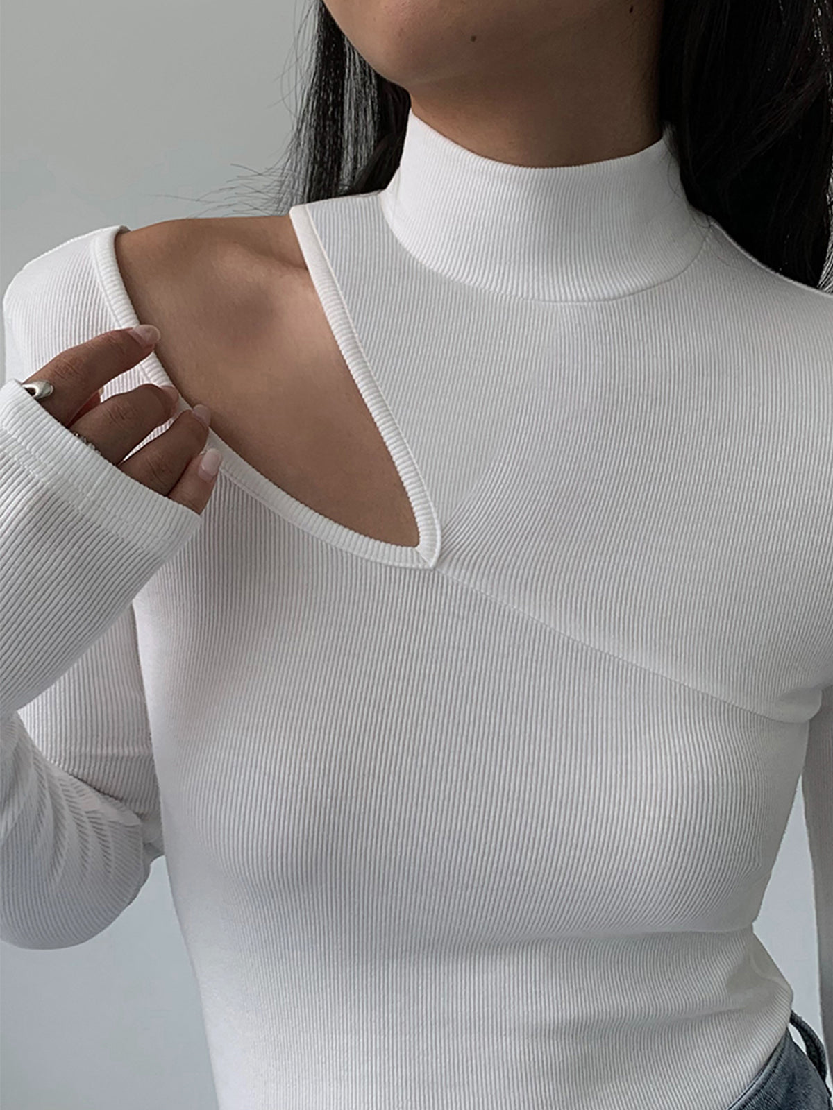 Easy On Me Cutout Mock Neck Long Sleeve Top