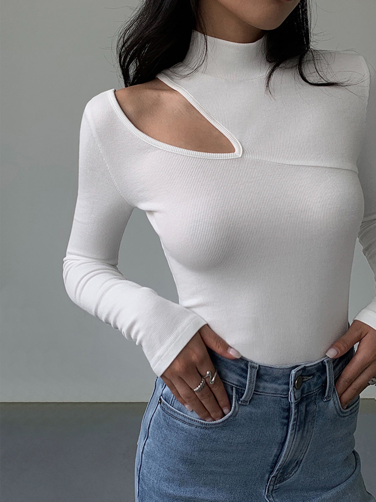 Easy On Me Cutout Mock Neck Long Sleeve Top