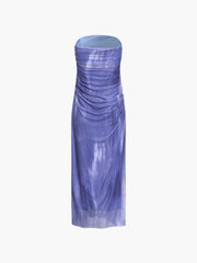 Lilac Mesh Ruched Tube Midi Dress