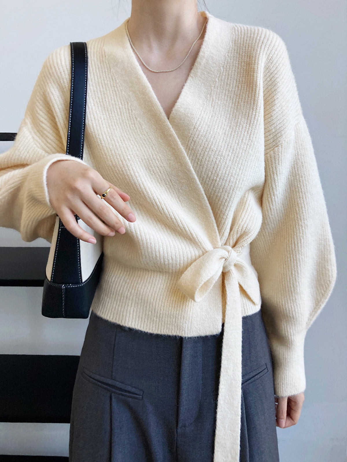 Creamy Flatwhite Wrap Tied Cardigan