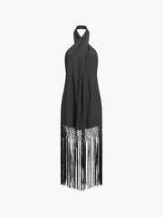 Capri Fringed Open Back Halter Midi Dress