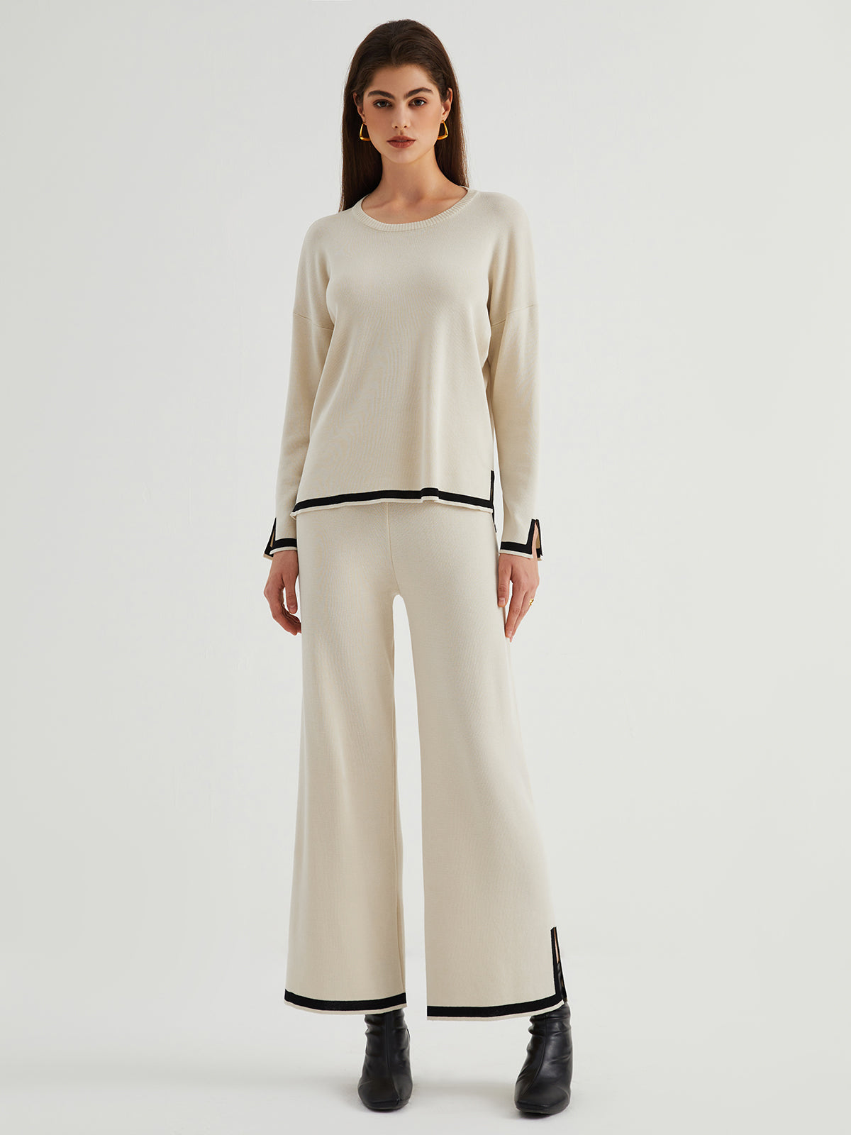 Contrast Trim Two Piece Pants Set