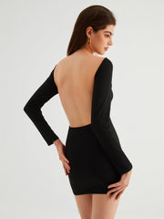 Double Life Long Sleeve Open Back Short Dress