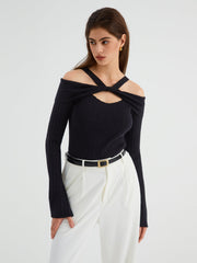 Knotted Cutout Off Shoulder Knit Top