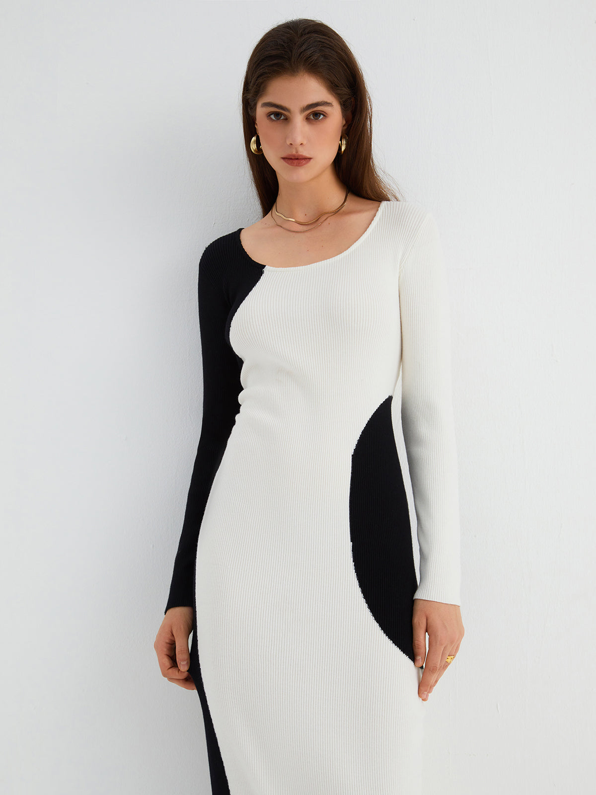 Oreo Two Tone Long Sweater Dress