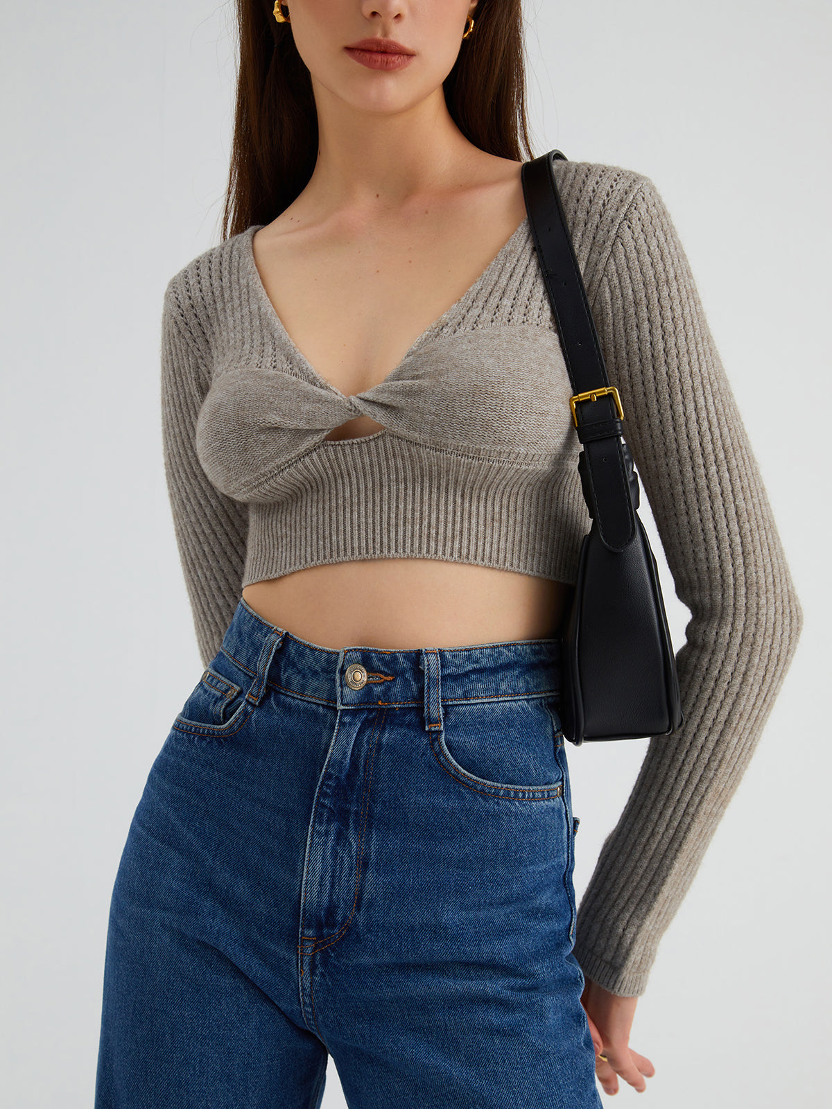 Eyelet Twisted Crop Sweater