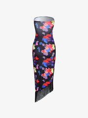 Floral Fringed Tube Midi Dress