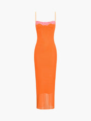 Vitamin C Mesh Lace Trim Long Dress