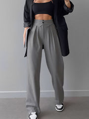 Street Fold Over Waistband Straight Leg Dress Pants